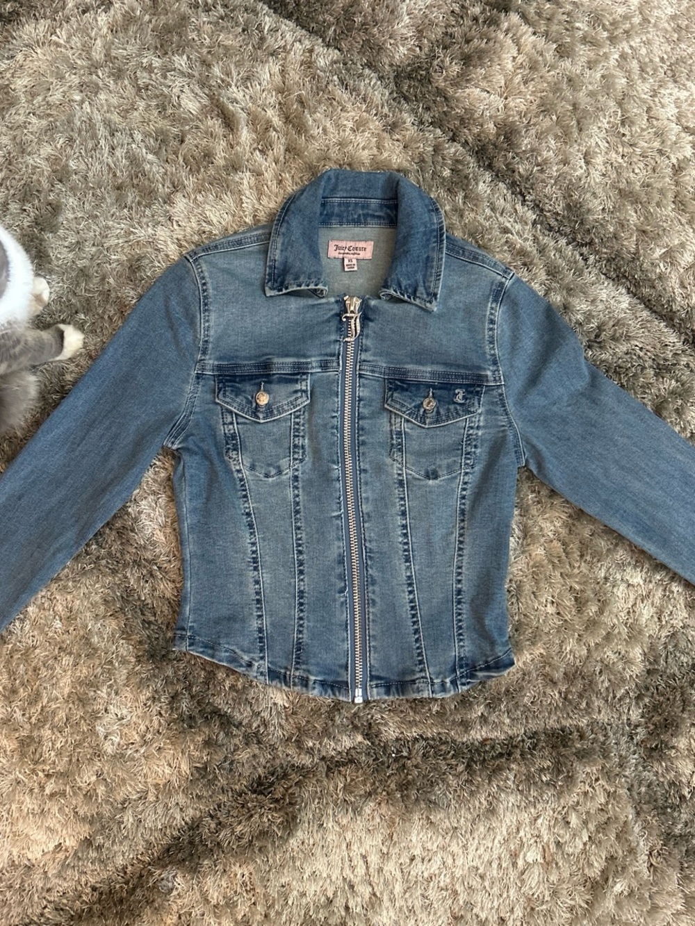 Juicy Couture Light Wash Zip-Up Fitted Denim Jacket